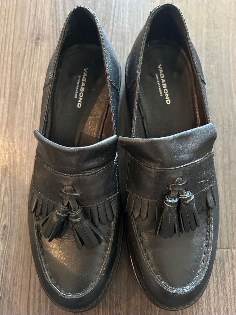 Vagabond Black Leather Tassel & Fringe Loafers